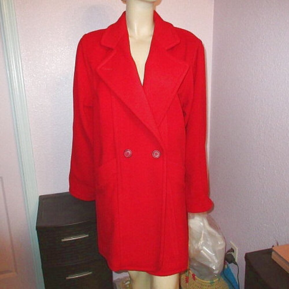 Vtg LL Bean Wool Coat Womens 14 Double Breasted Lined Long Retro Red Made In USA